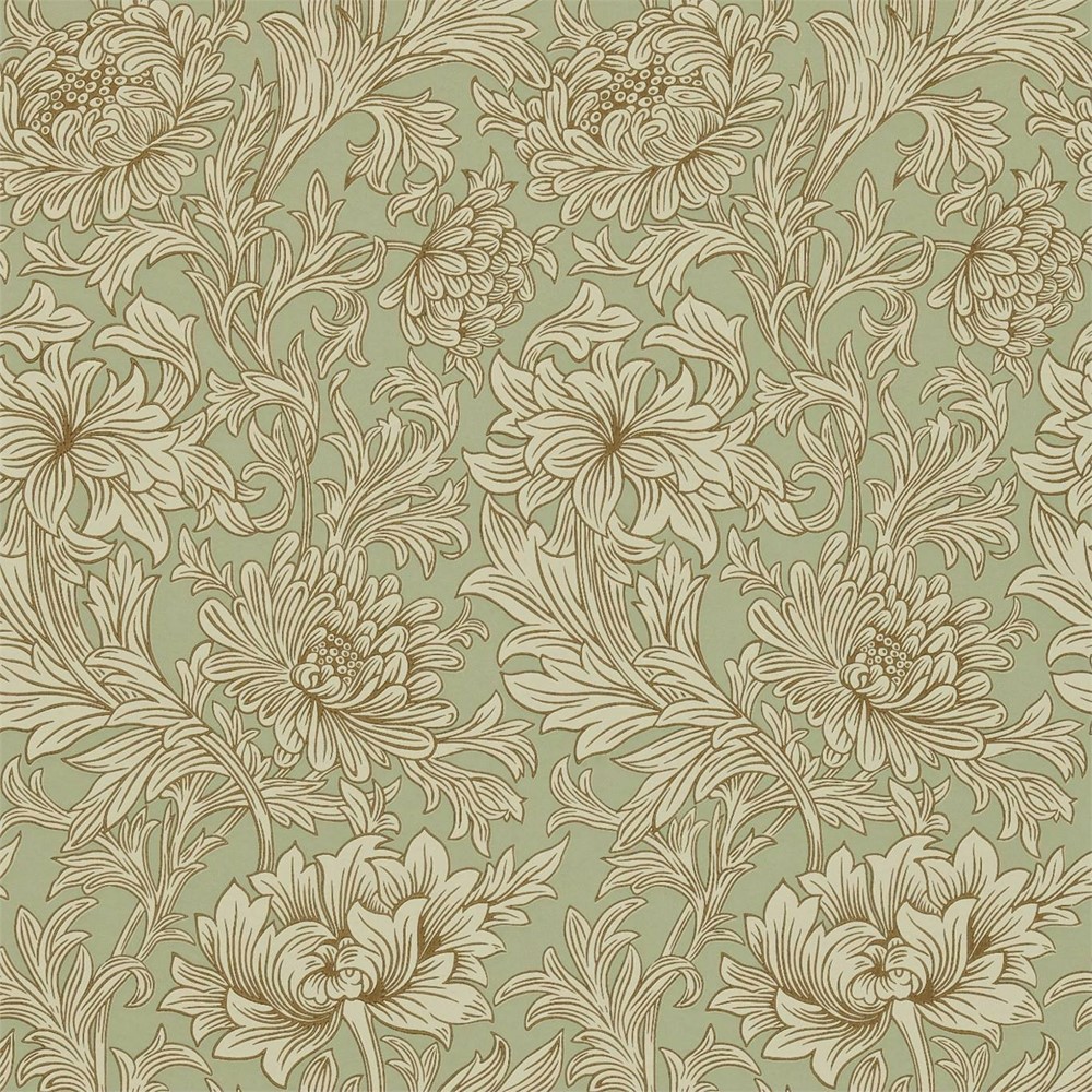 Chrysanthemum Toile Wallpaper 104 by Morris & Co in Eggshell Gold